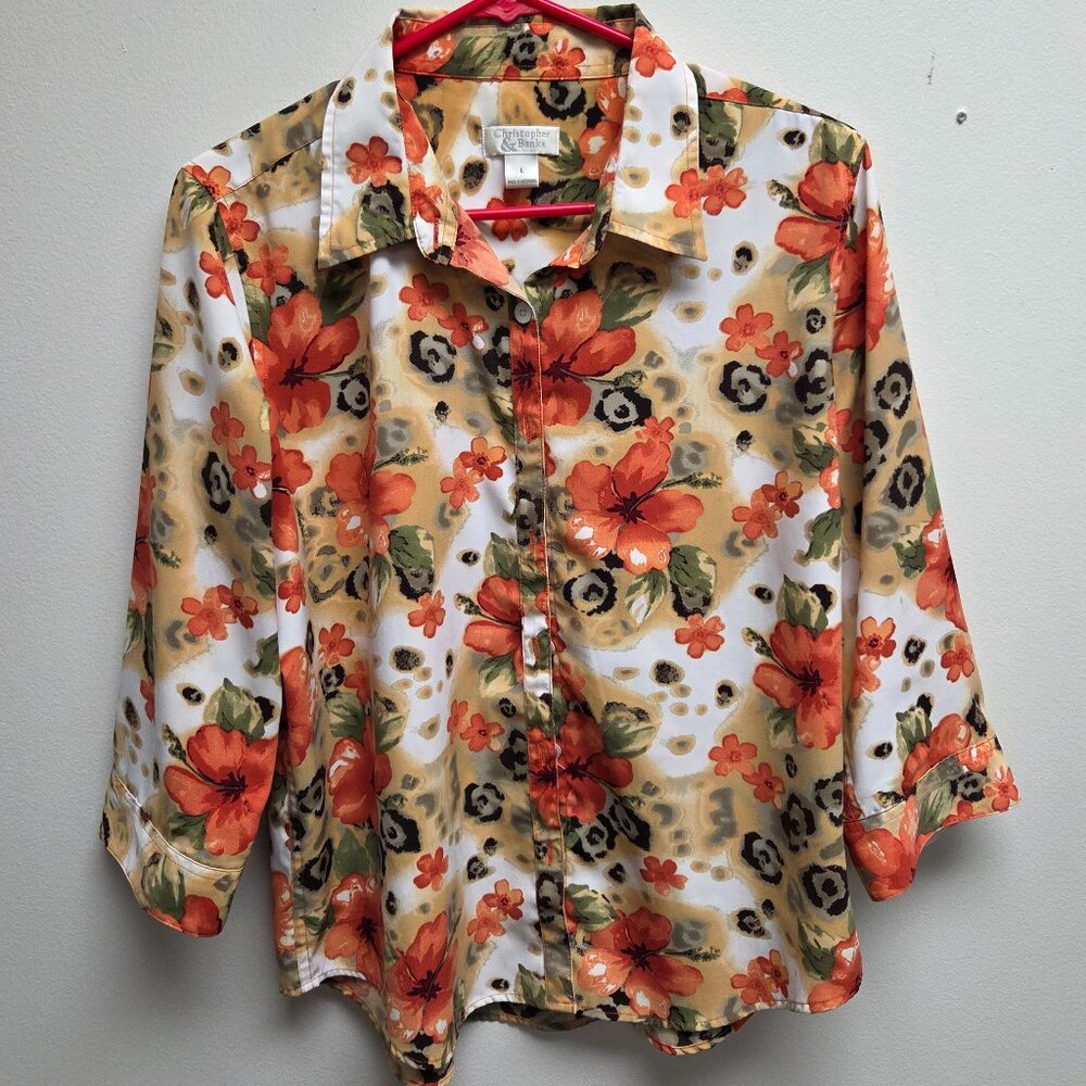 Large Christopher & Banks 3/4 sleeve button-down shirt